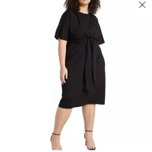 NWT Eloquii Black Cotton Blend Twist Front Dress Plus Size 20 Flutter Sleeve
